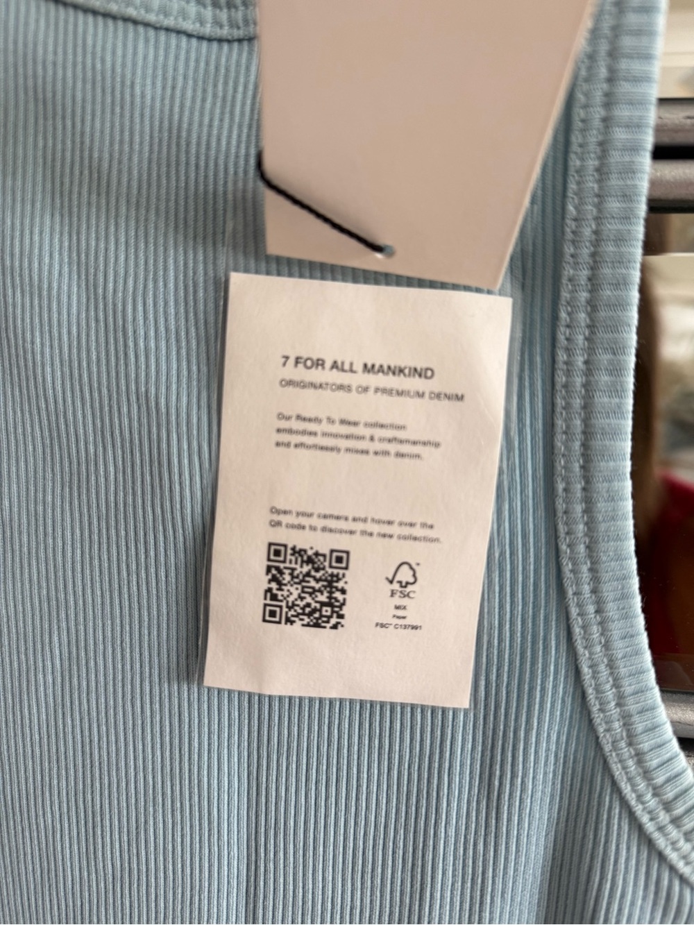 7 For All Mankind Light Blue Ribbed High-Neck Tank - Picture 6 of 9